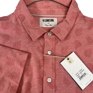 Linksoul Polo Shirt Mens Medium Orange Leaf Print Golf Stretch‎ Performance